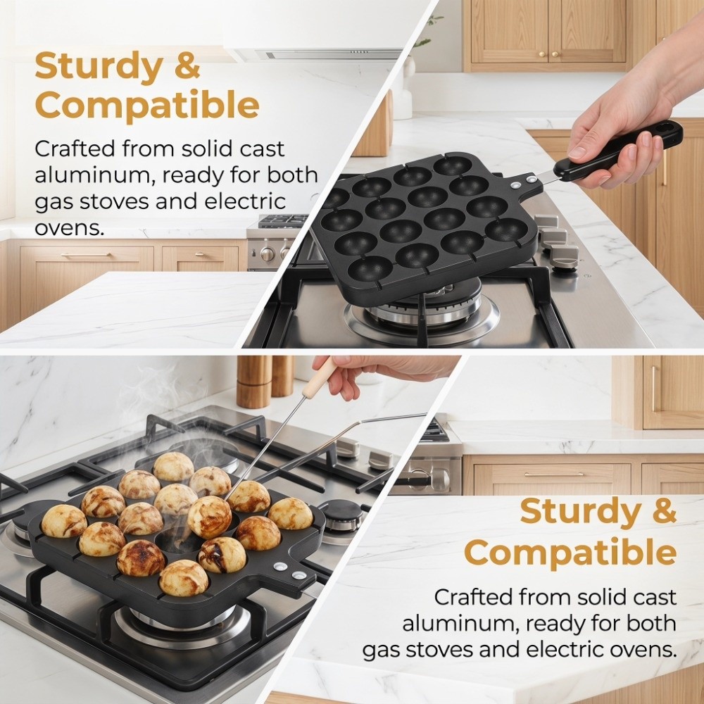 Takoyaki Pan Cast - Sartén para Takoyaki de Aluminio Fundido