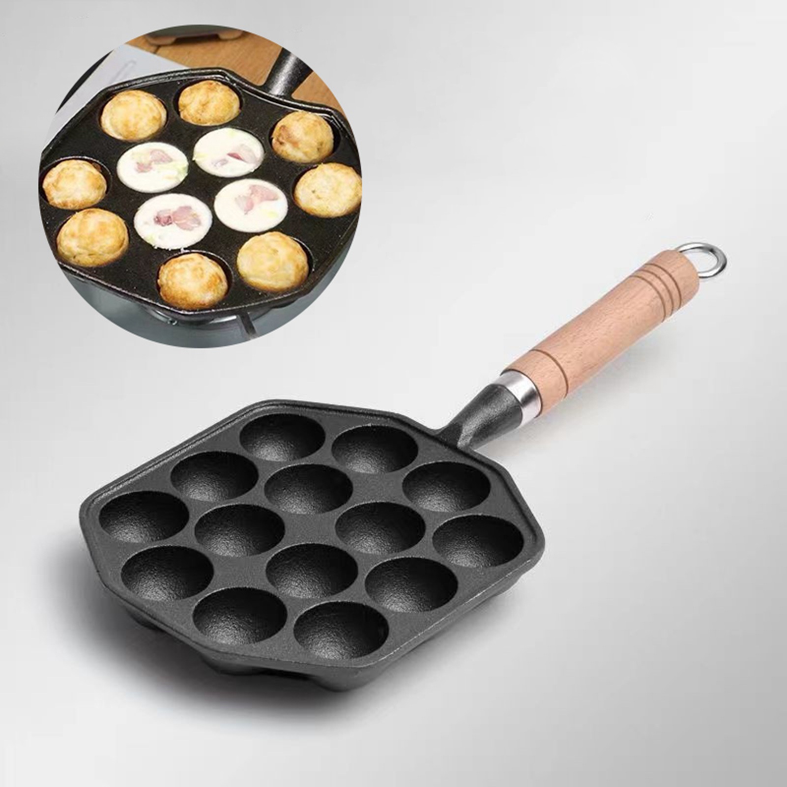 Takoyaki Pan Cast - Sartén antiadherente de hierro fundido Takoyaki,