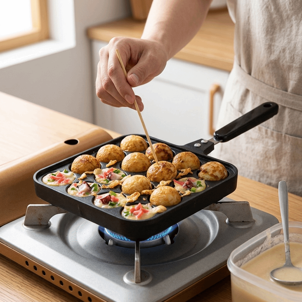 Takoyaki Pan Cast - Sartén para Takoyaki de 16 orificios,