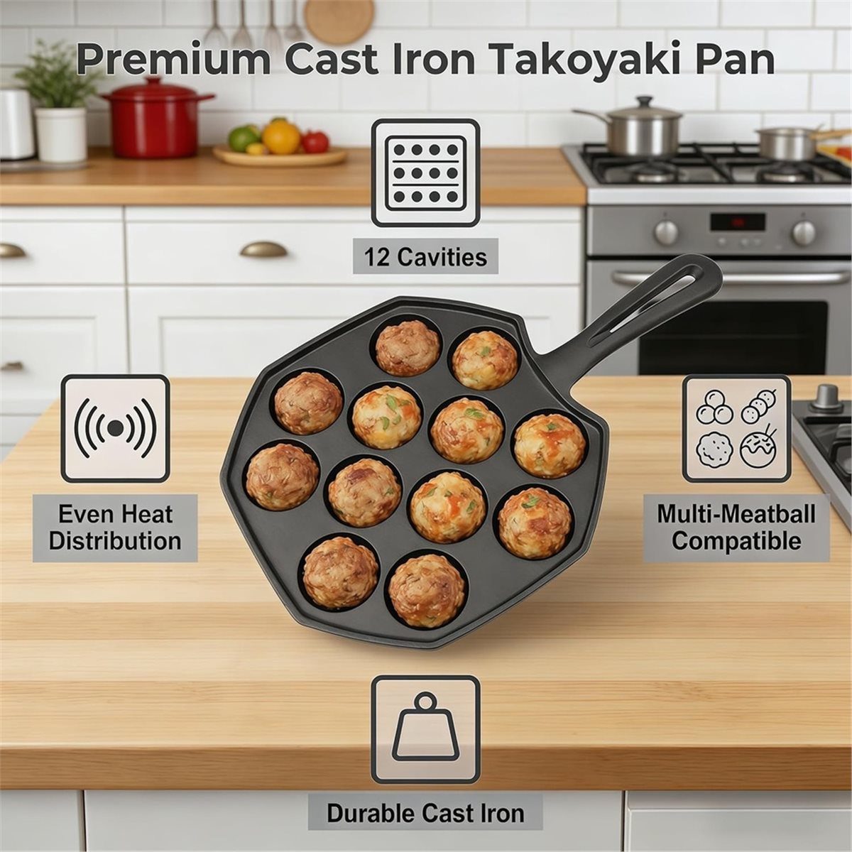Sartén de Hierro Fundido para  - Takoyaki Pan Cast reseña y precio